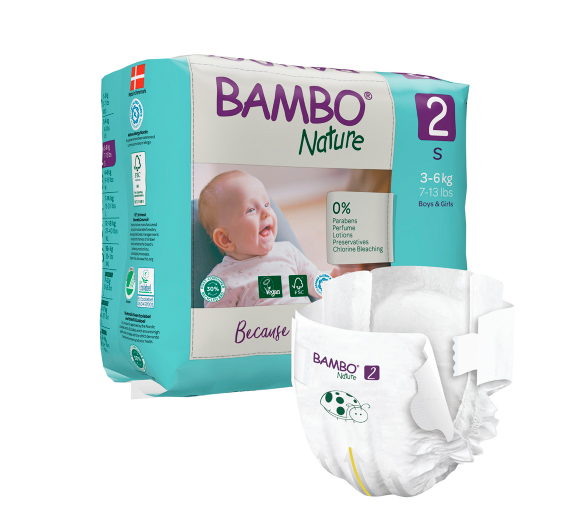 Bambo Nature Eco-Friendly Windeln 2 (3–6 kg), Größe S, 30 Stk.