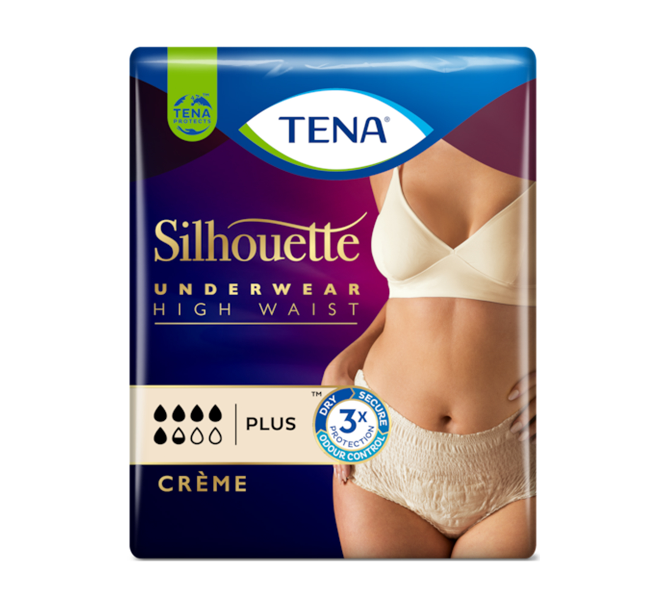 TENA Silhouette Plus Crème High Waist Taillenhohe Einwegunterwäsche, Größe L, 8 Stk.