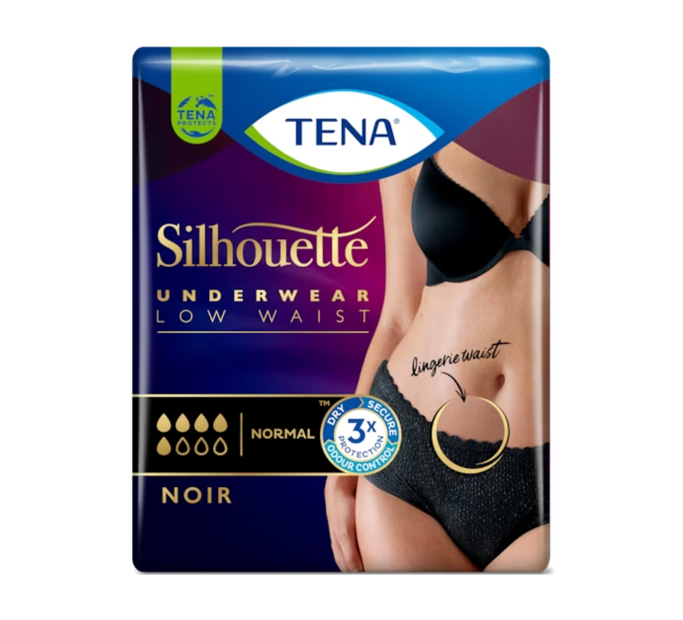 TENA Silhouette Normal Noir Low Waist hüfthohe Einwegunterwäsche, Größe L, 9 Stk.