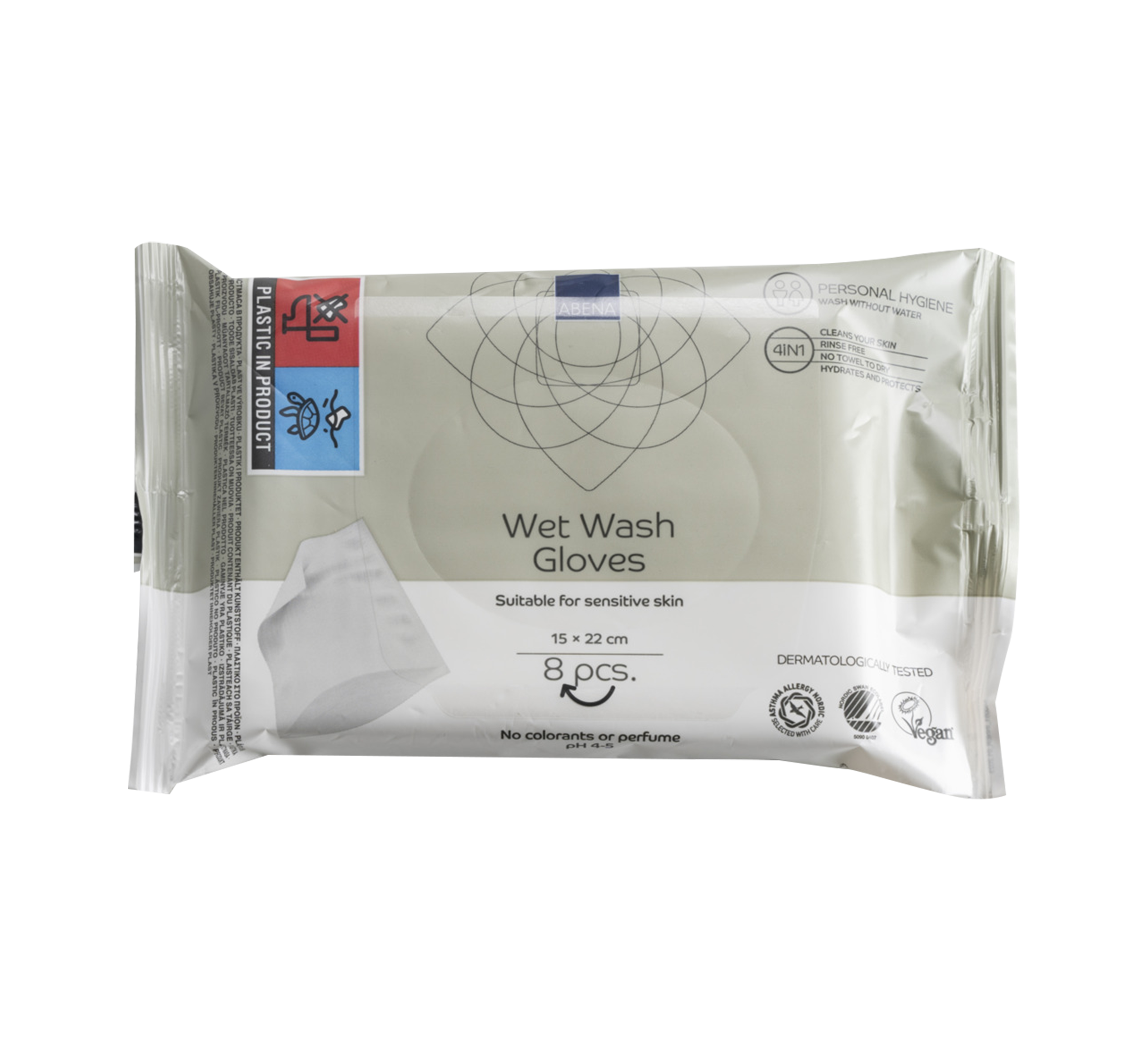 ABENA Wet Wash Gloves, feuchte Einweg-Waschhandschuhe, 8 Stk.