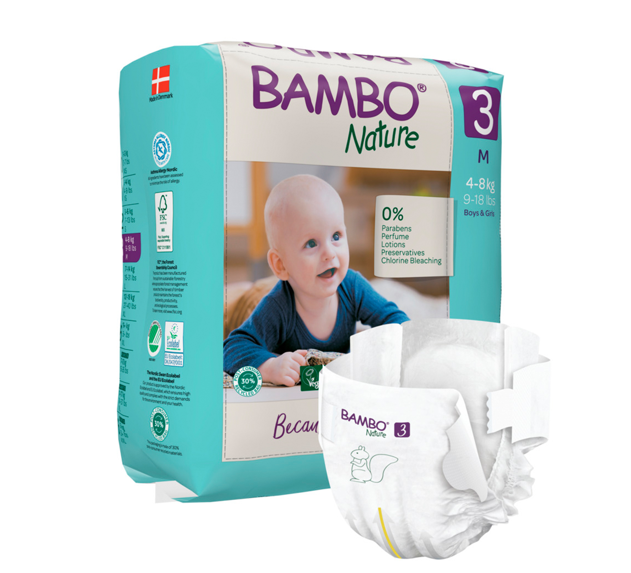 Bambo Nature Eco-Friendly Windeln 3 (4–8 kg), Größe M, 28 Stk.