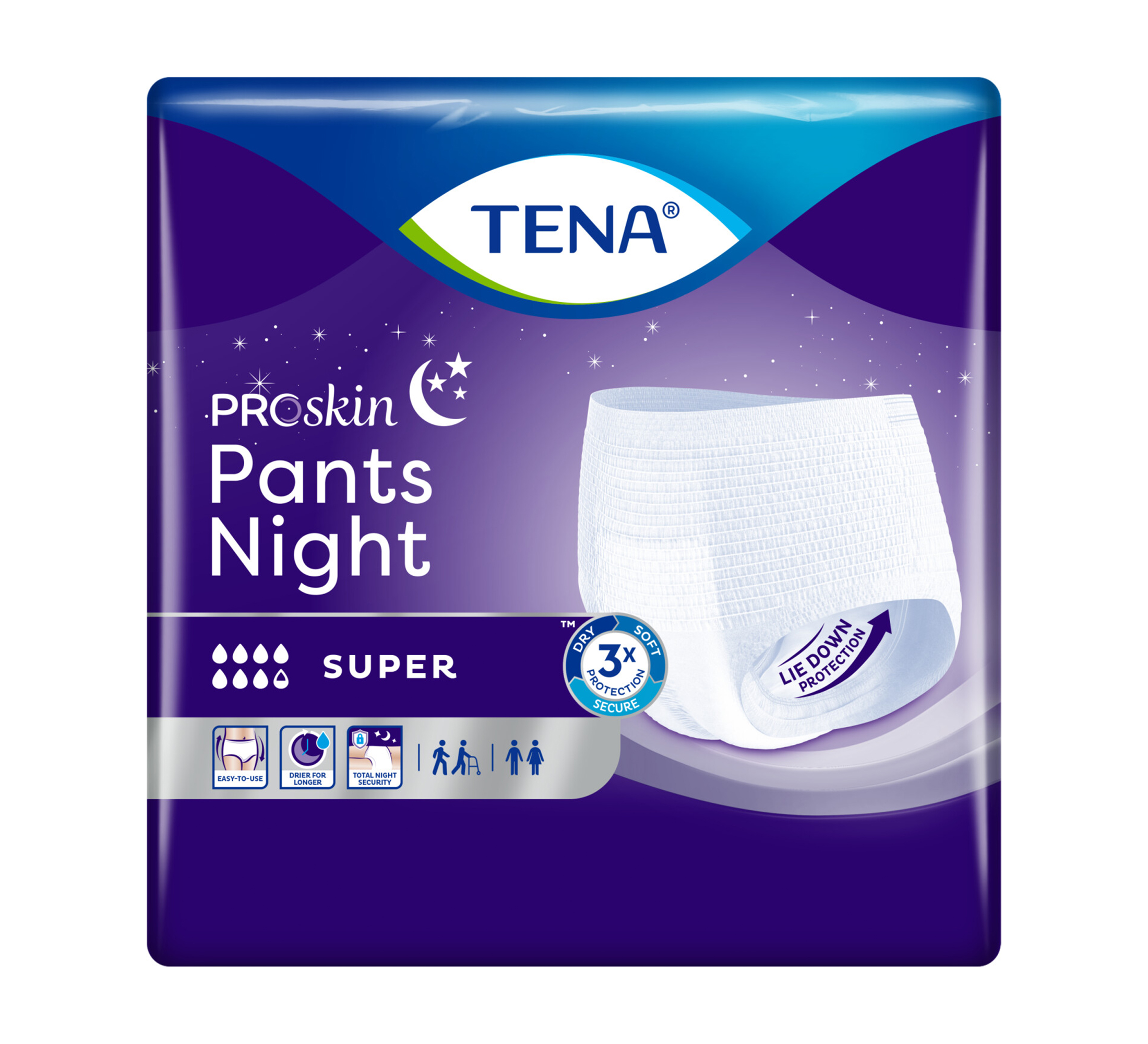 TENA ProSkin Pants Night Einweghosen, Saugfähigkeit 8/8, Größe M, 10 Stk.