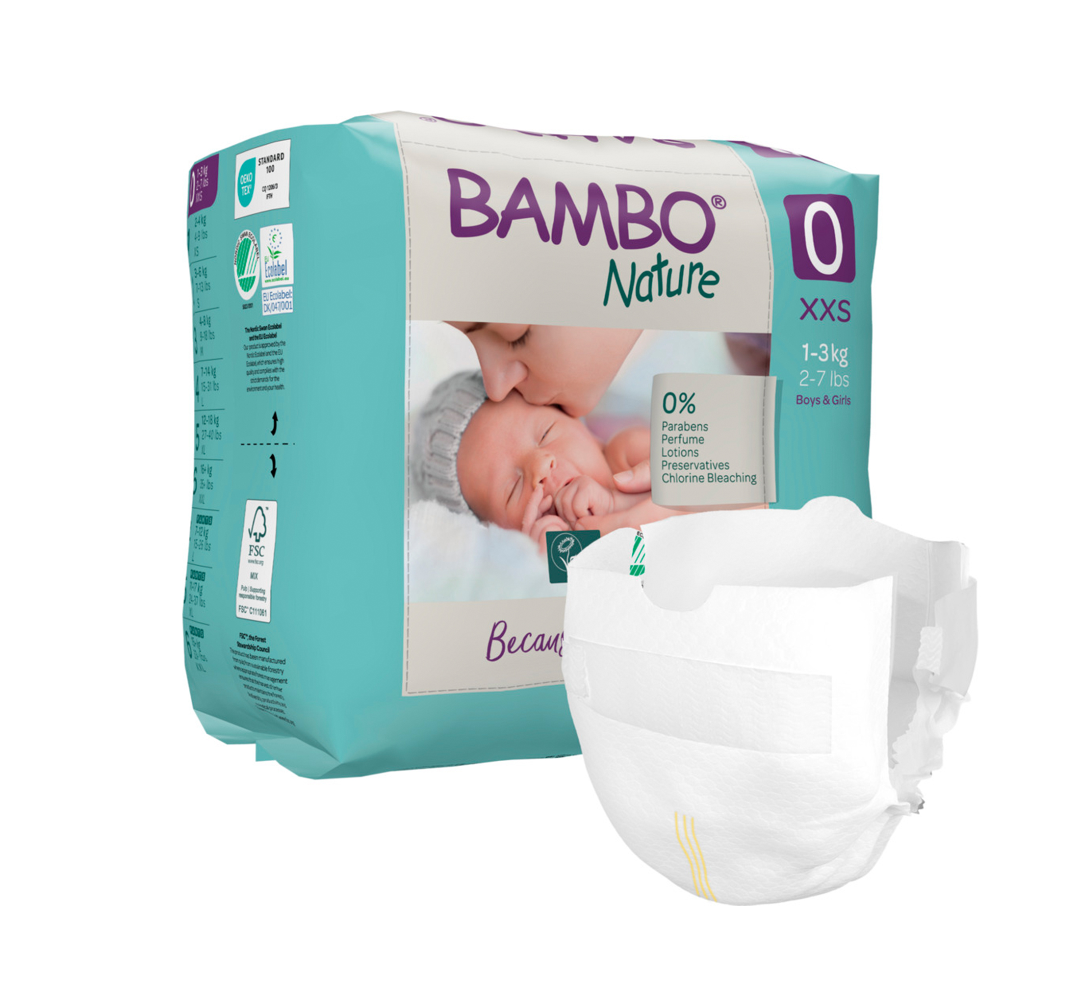 Bambo Nature Premature Windeln für Neu- und Frühgeborene 0 (1–3 kg), Größe XXS, 24 Stk.