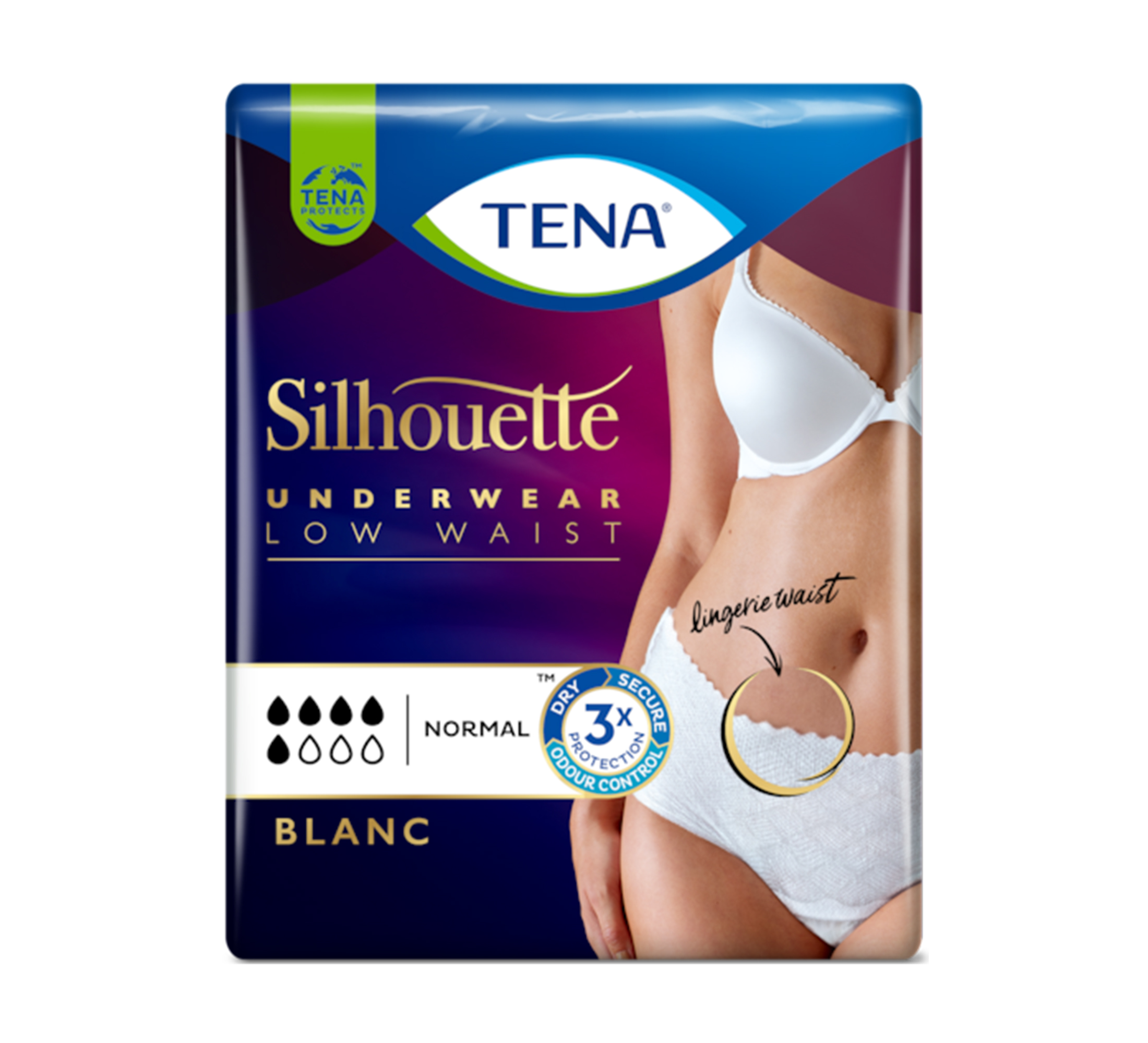 TENA Silhouette Normal Blanc Low Waist hüfthohe Einwegunterwäsche, Größe L, 10 Stk.